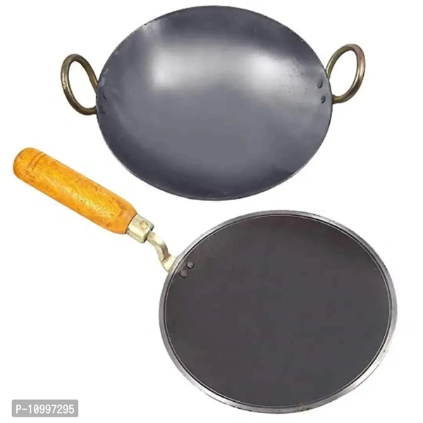 KITCHEN SHOPEE Iron Cookware Set- Iron kadai 8 inch & 9 inch Iron tawa
