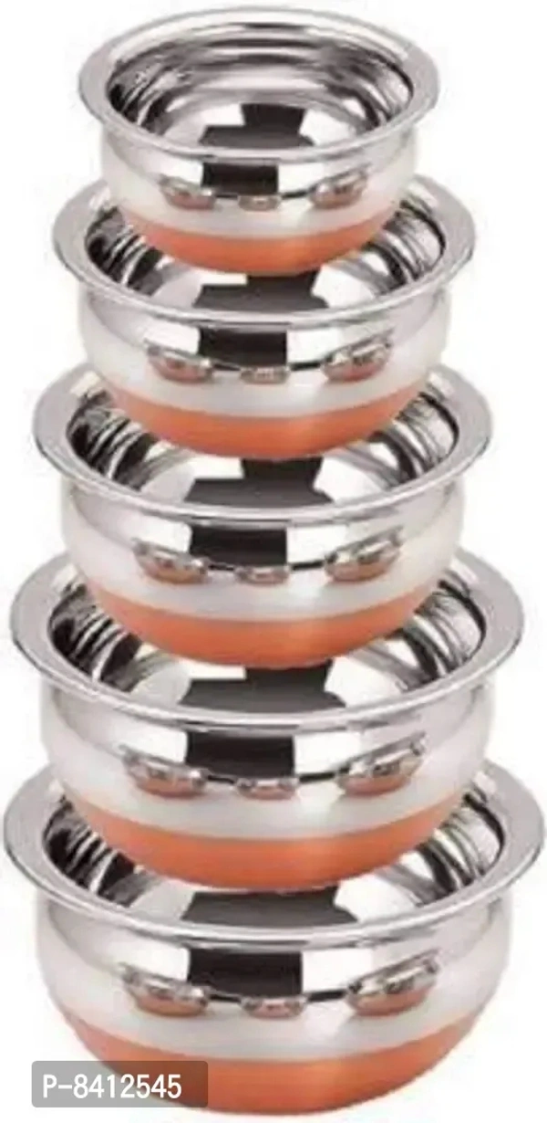 Copper Bottom Handi Pot 5 Piece Set/Steel Handi Set 5 Piece Set Handi Handi (Stainless Steel)