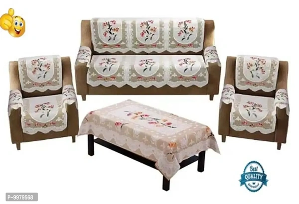 Flower Design Cotton Floral 5 Seater Sofa Cover Set|6 Pieces Arms Cover|1 Center Table Cover|Pack of 17, Multicolor