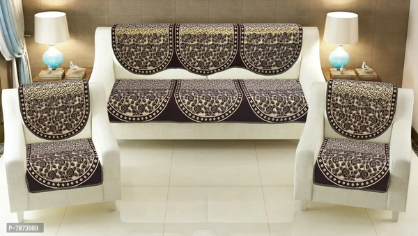 Comfortable Cotton Floral 5 Seater Sofa Cover - 10 Pieces , Coffee Kaju Zara