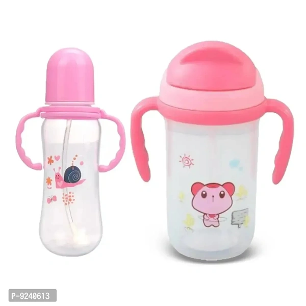 Feeding Combo 250ml Milk Nipple Bottle 350ml Detachable Sipper for Babies- Pink