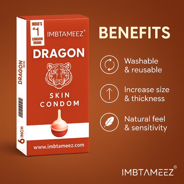 Imbtameez Dragon Silicone Condom Royal Edition | 6 Inch Reusable Dragon Skin Condom | Latex-Free, Washable Sleeve for Men