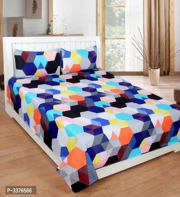 Attractive 3D Printed Double Bedsheet Set With 2 Pillow Covers (Thread
