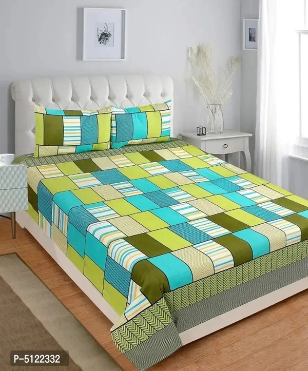 Beautiful Multicoloured Cotton Blend Printed Double Bedsheet Set With