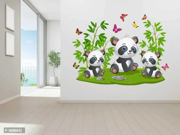 Beautiful Pandas and Butterfly Design Wall Sticker Size - ( 57x41 ) cm