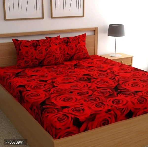 Comfortable Polycotton 3D Printed Double Bedsheet Set with Two Pillow