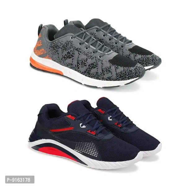 Elegant Canvas Self Design Sports Running Shoes For Men- Pack Of 2