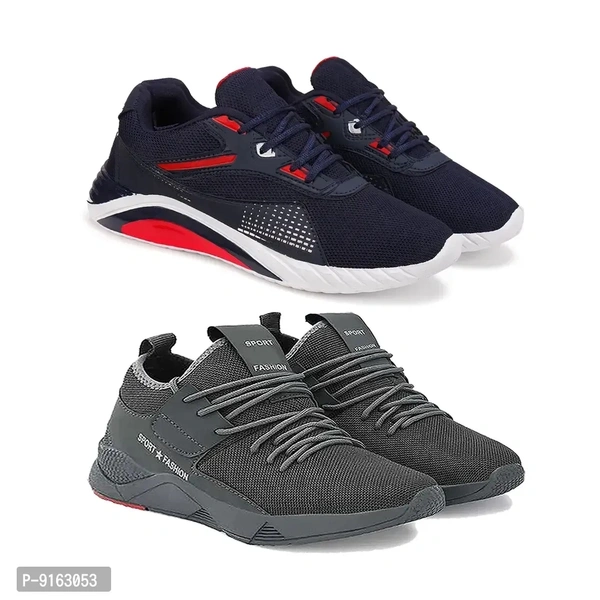 Elegant Canvas Self Design Sports Running Shoes For Men- Pack Of 2