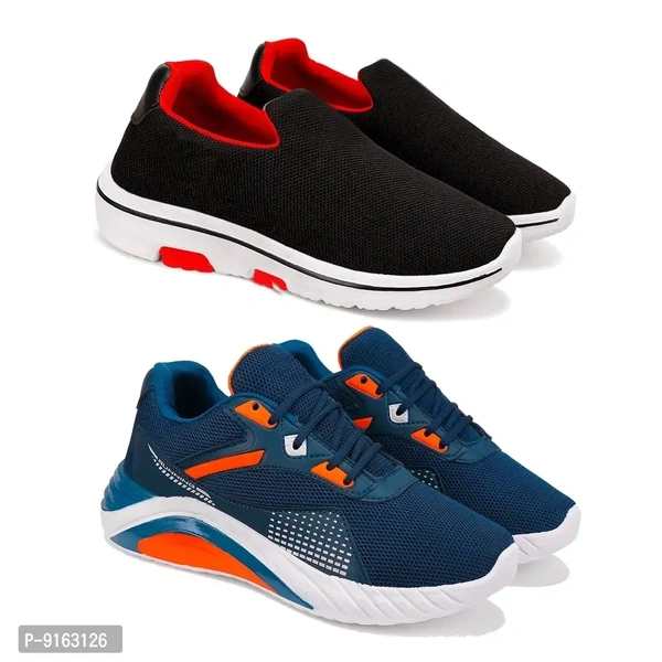Elegant Canvas Self Design Sports Running Shoes For Men- Pack Of 2