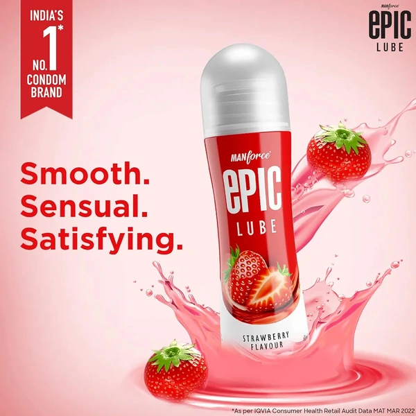 Epic Lube, Strawberry Flavoured Lubrication Gel for Men & Women,  Water-Based Gel, Skin-Friendly, Safe to Use with Condoms, 60ml