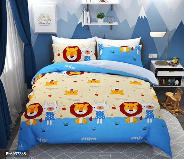 Glace Cotton Cartoon Printed 130 TC Double Bed Sheet With 1 Pillow Cov