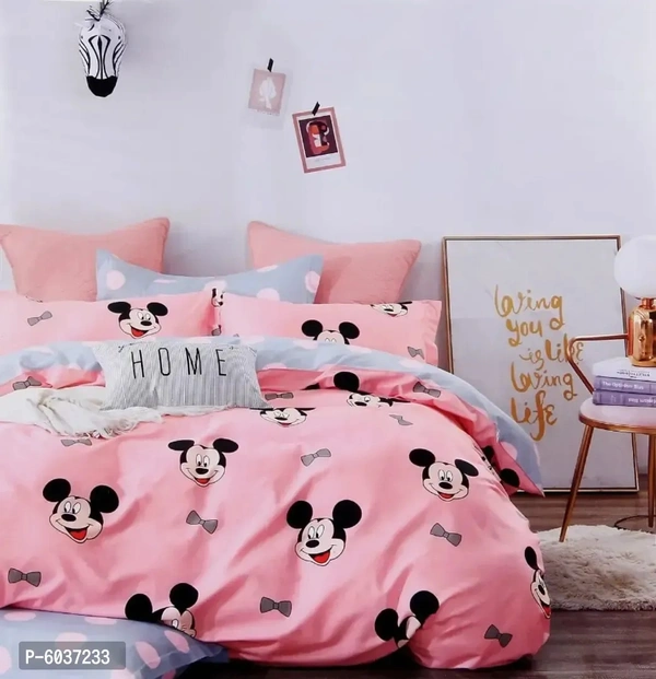 Glace Cotton Cartoon Printed 130 TC Double Bed Sheet With 1 Pillow Cov