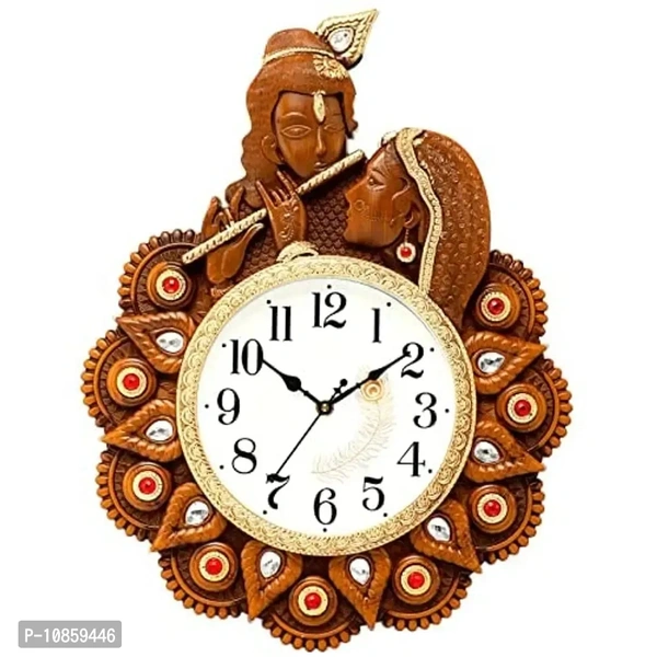 Harbour Analog Wall Clock with Radha Krishna Frame – Beige Decorative Clock for Home
