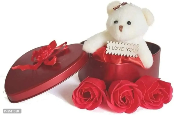 Heart Shape Red Color Box with Teddy Bear,