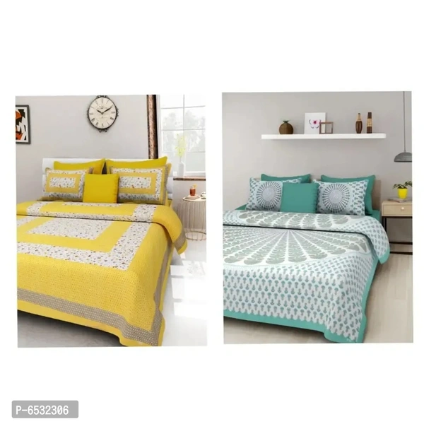 Jaipuri Sanganeri Rajasthani Cotton Beautiful 2 Double Bedsheet Set Wi
