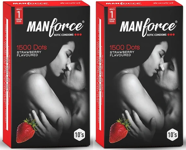Manforce Xotic Strawberry Extra Dotted Condoms for Men – Lubricated, Latex, Pack of 2