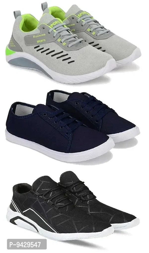 Men Sports Shoes Lace-Up Lightweight Multicolour Shoes For Running Walking gym Trekking and hiking Shoes (Pack Of 3)