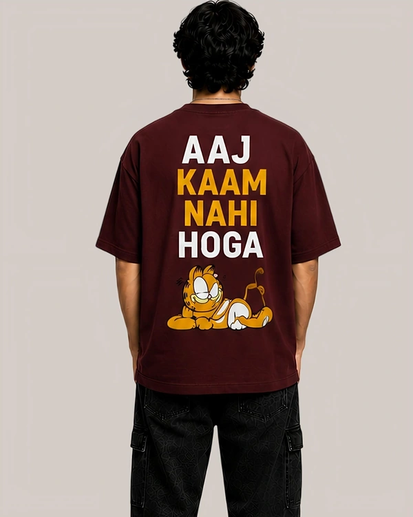 Mordencraze Aaj Kaam Nahi Hoga Printed Oversized Cotton T-Shirt for Men