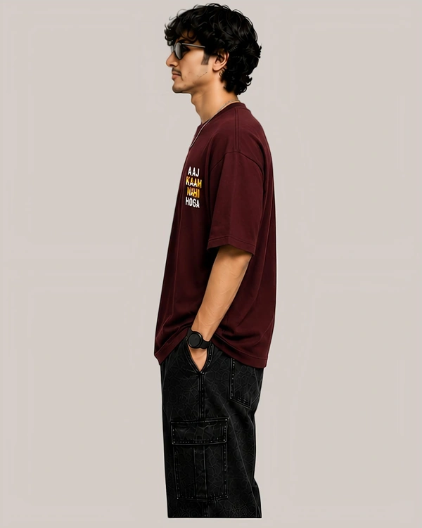 Mordencraze Aaj Kaam Nahi Hoga Printed Oversized Cotton T-Shirt for Men
