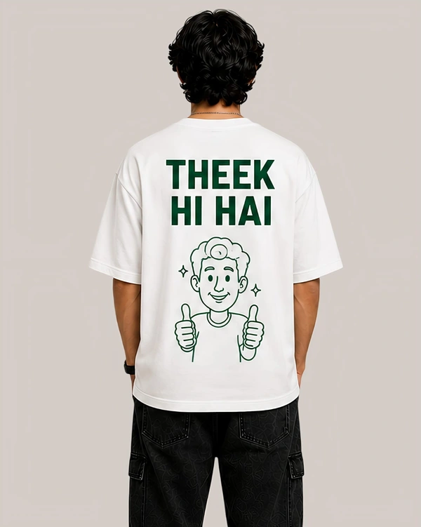 Mordencraze Theek Hi Hai Printed Oversized Cotton T-Shirt for Men