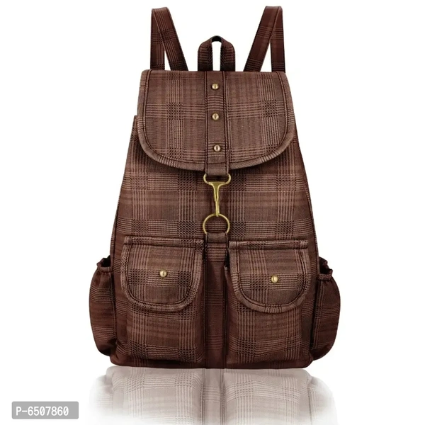 New brown check backpack for girl
