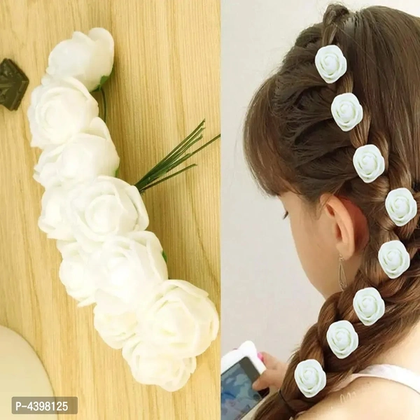 Pack Of 24Pcs, White Rose Flower Hair Juda