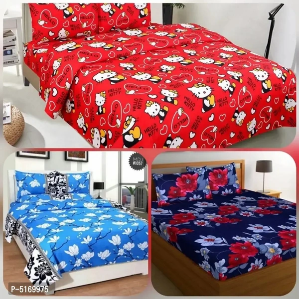 Polycotton Printed Bedsheet Set With 2 Pillow Covers ( Pack Of 3 )