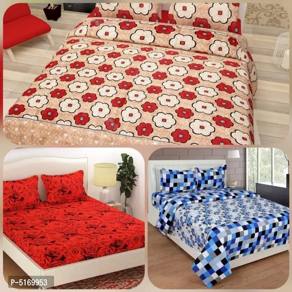 Polycotton Printed Bedsheet Set With 2 Pillow Covers ( Pack Of 3 )