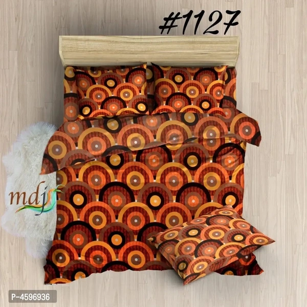 Premium Polycotton Brown Graphic Print Bedsheet Set With 2 Pillow Cove
