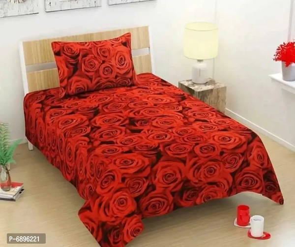 Red Polycotton Printed Bedsheet Set With 1 Pillow Cover