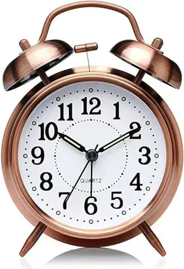 Vintage Metal Twin Bell Alarm Clock with LED Night Display | Loud Sound | Ideal for Kids, Students & Heavy Sleepers | Gold