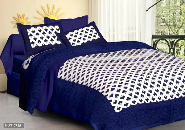 Stunning Cotton Jaipuri Printed Double Size Bedsheet Set With 2 Pillow
