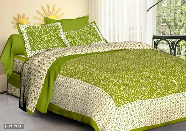 Stunning Cotton Jaipuri Printed Double Size Bedsheet Set With 2 Pillow