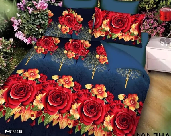 Stylish Fancy 3D Printed Polycotton Double Bedsheet Set With 2 Pillow