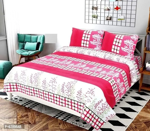 Stylish Fancy Polycotton 3d Printed Multicoloured Double Bedsheet Set