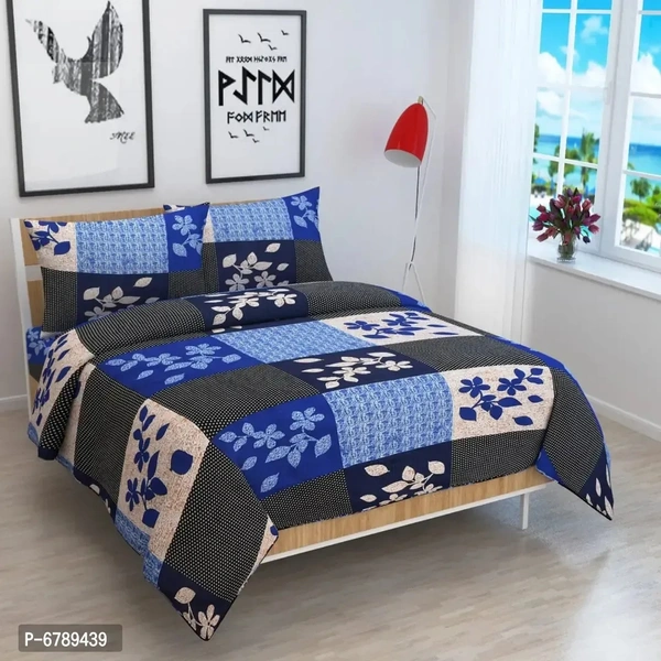 Stylish Fancy Polycotton 3d Printed Multicoloured Double Bedsheet Set