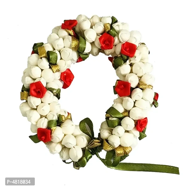 Stylish Multicoloured Fabric Flower Bun Gajra For Women