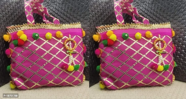 Stylish Pink Cotton Blend Self Pattern Bags & Purses For Women- Pack Of 2