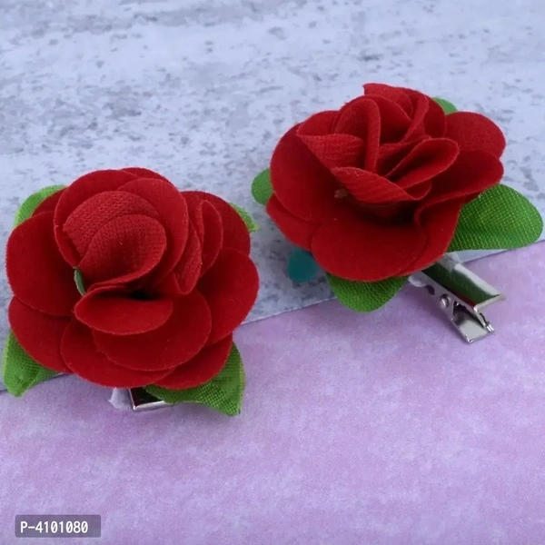 Trendy Fabric Red Rose Pair of Two Hair
