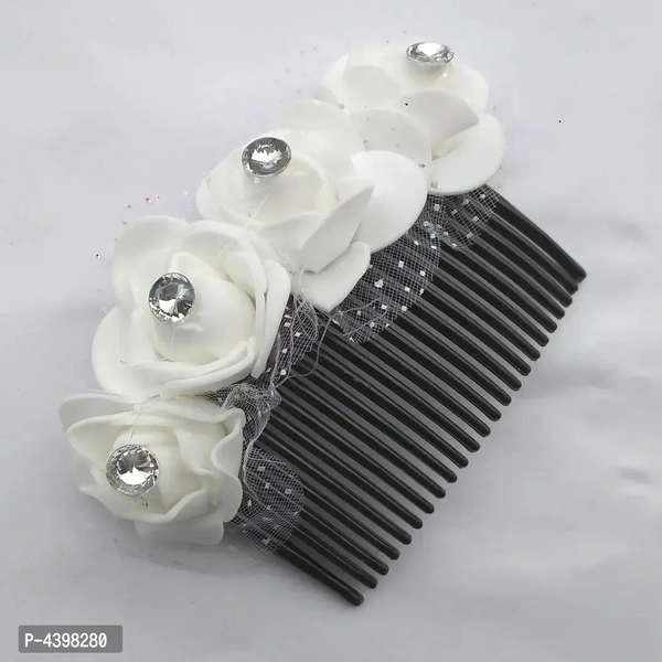 White Rose Flower Gajra Juda Comb Pin Clip