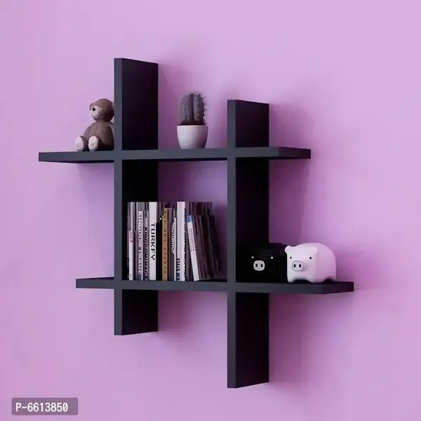 Wooden Floating Wall Shelf with Rack – Wall Mounted Display Shelf for Living Room, Bedroom, Kitchen & Office