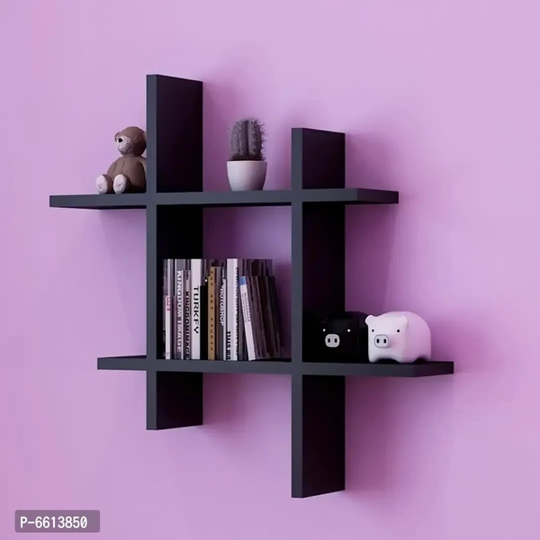 Wooden Floating Wall Shelf with Rack – Wall Mounted Display Shelf for Living Room, Bedroom, Kitchen & Office