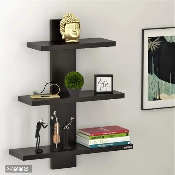 "Wooden Wall Mounted Floating Shelf with 3 Shelves – Display Rack for Living Room, Bedroom, Office