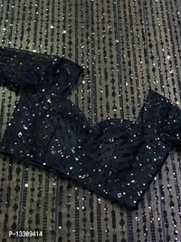 Nylon mono net Saree with 5 mm seqwance work and jalar with Blouse Pcs - Free Size