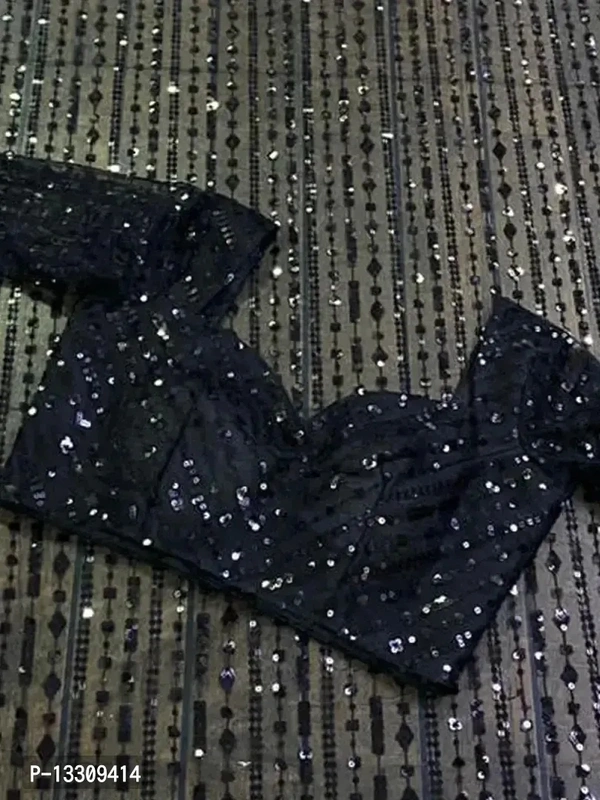 Nylon mono net Saree with 5 mm seqwance work and jalar with Blouse Pcs - Free Size