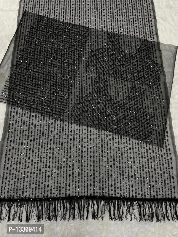 Nylon mono net Saree with 5 mm seqwance work and jalar with Blouse Pcs - Free Size