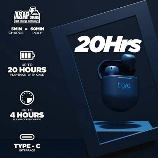 boAt Airdopes 381 with ASAP Charge Bluetooth True Wireless Headset (Blue) (BUY 1 GET 1 FREE)