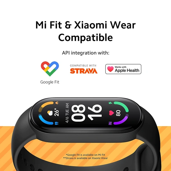 Xiaomi Mi Smart Band 6 - 1.56'' (3.96 cm) Large AMOLED Color Display, 2 Week Battery Life, 30 Fitness Mode, 5 ATM, SpO2, HR, Sleep Monitoring, Women's Health Tracking, Alarm, Music Control (Black)