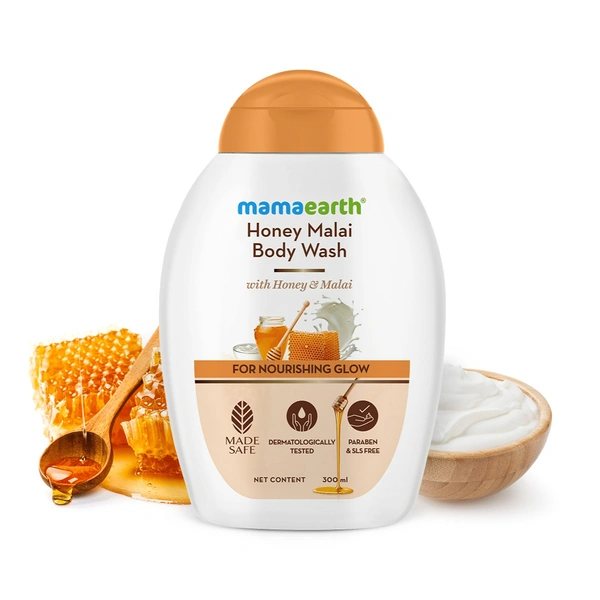Mamaearth Honey Malai Body Wash with Honey & Malai for Nourishing Glow - 300 ml | Gently Cleanses | Replenishes Moisture