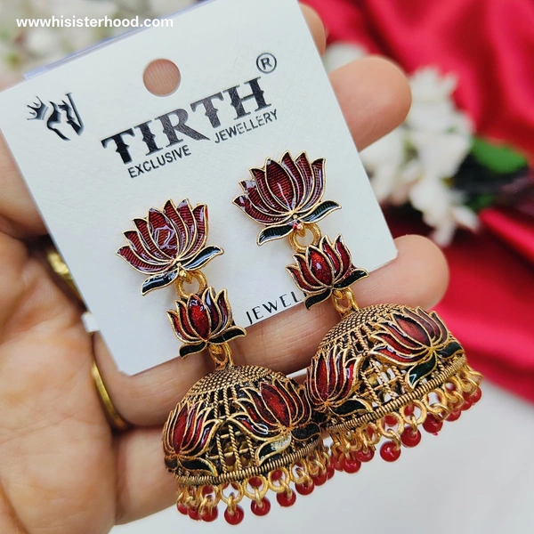 Lotus Jhumkas  - Red